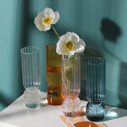 Nordic Glass Vase Colored Transparent Flower Arrangement Container Plant Hydroponic Flower Vase Desktop Ornament Home Decoration