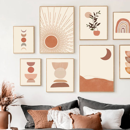 Bohemian Sun Moon Rainbow Leaf Geometry Wall Art Canvas Painting Abstract Posters And Prints Pictures Bedroom Living Room Decor