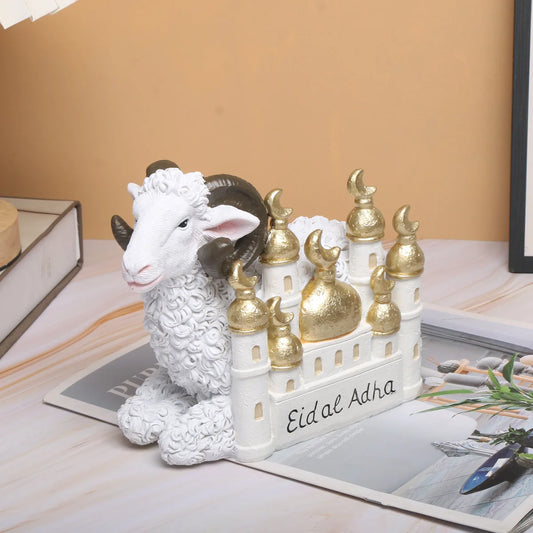 1pc, Adorable Ramadan Lamb Decoration - Unique Resin Desktop Figurine with Creative Design, Durable Construction, and Compact Si