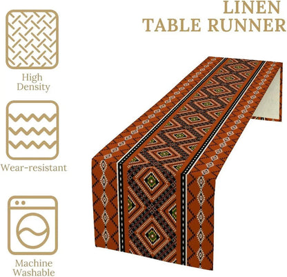 Aztec Ethnic Oriental Geometric Linen Table Runner Dresser Scarf Decor Navajo Orange Red Printed Table Runners Home Decorations