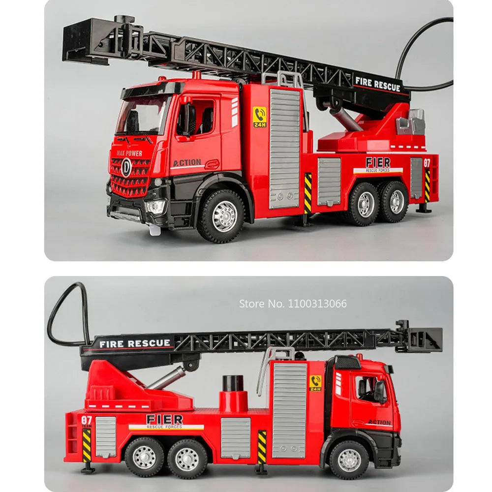1:32 Alloy Fire Engine Cars Toy Miniature Model Doors Opened Aerial Ladder Fire Truck Light Music Water Tank Vehicle Boys Gifts
