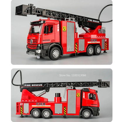 1:32 Alloy Fire Engine Cars Toy Miniature Model Doors Opened Aerial Ladder Fire Truck Light Music Water Tank Vehicle Boys Gifts