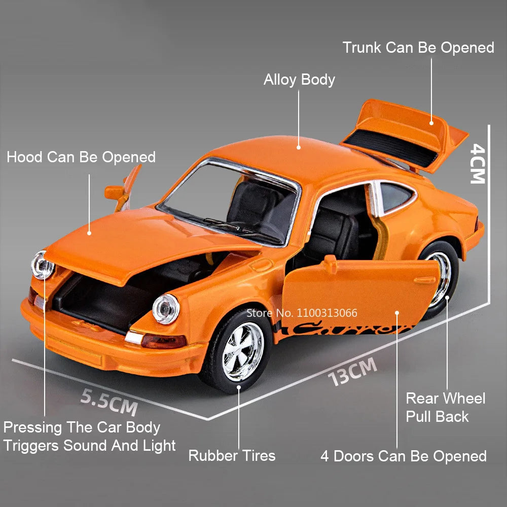 1:36 911 Carrera 1974 Rolls-Royce Cullinan Toy Cars Models Alloy Diecast Rubber Tires Pull Back Miniature Vehicle for Boys Gifts