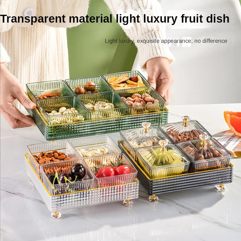 Snack Serving Bowls Dried Fruit dishTray Living Room Snack Refreshment Plate 4/6 grid Transparent Candy Box nordic serving tray