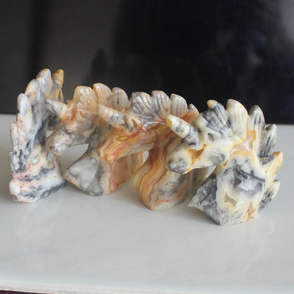2''  Hand Carved quartz Gemstone crystal crazy lace agate Unicorn Figurine  animal Carving statue office home decor