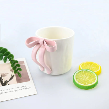 1pc Bow Shaped Mug, Pink Three-Dimensional Bow Shaped Coffee Cup, High Aesthetic Value, Design Sense