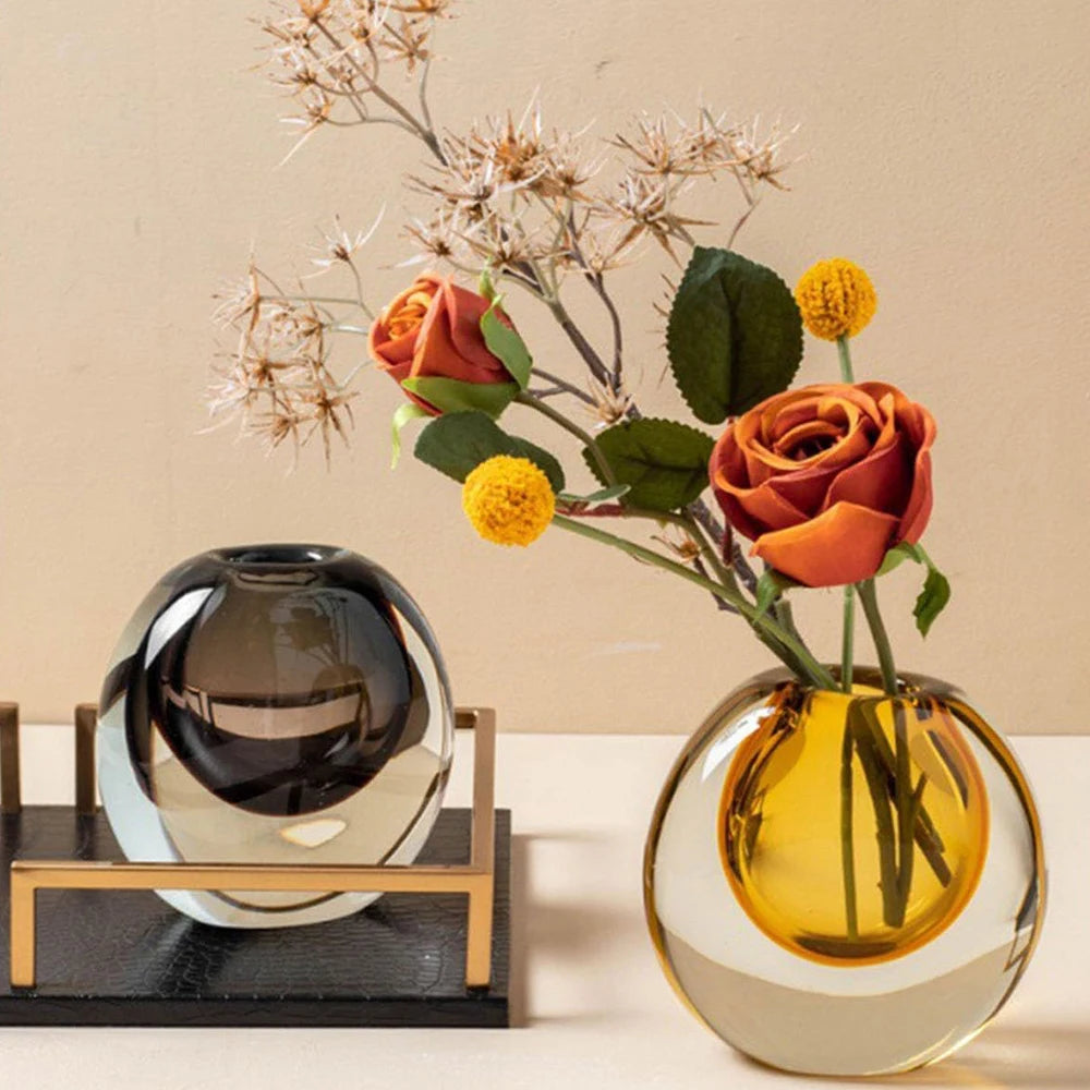 Transparent Glass Vase Crystal Flower Hydroponic Vase Modern Indoor Room Decor Decorative Vases for Living Room Table Decoration