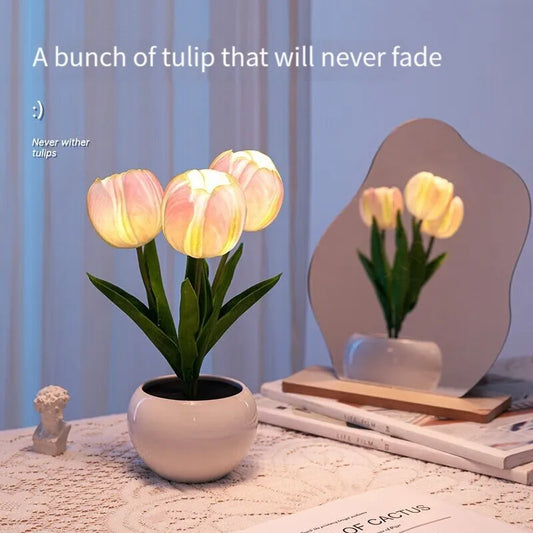 Lampe de Table tulipe LED, lampe de chevet, Simulation de Bouquet de fleurs, chambre à coucher, atmosphère romantique, cadeau d'anniversaire, décoration de la maison