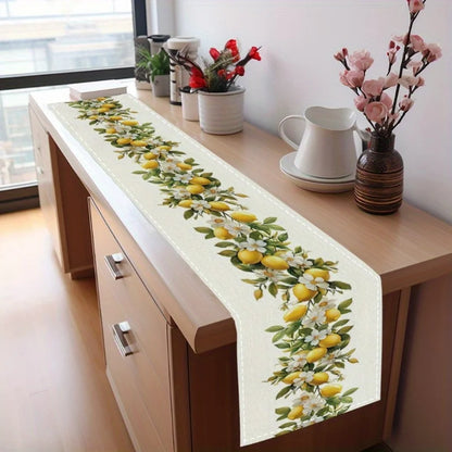 Spring Lemons Flowers Linen Table Runner Holiday Party Decor Seasonal Summer Plants Table Runners for Kitchen Dining Table Decor