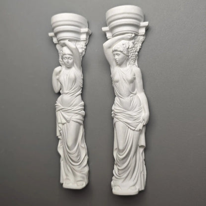 Set of Classical Maiden Column Statues - Plaster Sculptures, Greek-Inspired Shelf Artifact & Collectible Study Decor