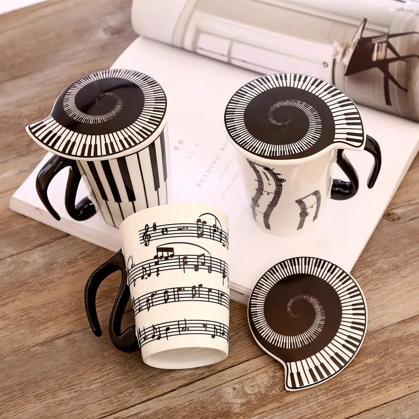 Creative Ceramic Music Cup Note Mark Water Cup Couple Keyboard Pair Cup with Lid Coffee Cup