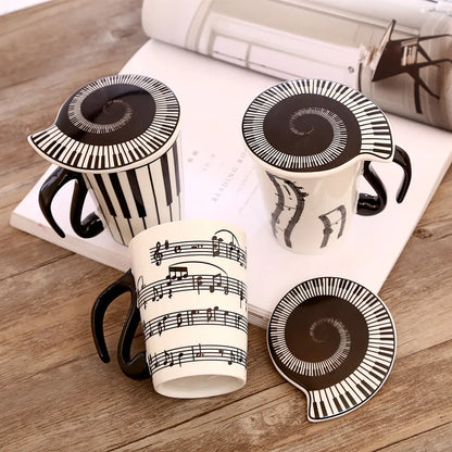 Creative Ceramic Music Cup Note Mark Water Cup Couple Keyboard Pair Cup with Lid Coffee Cup