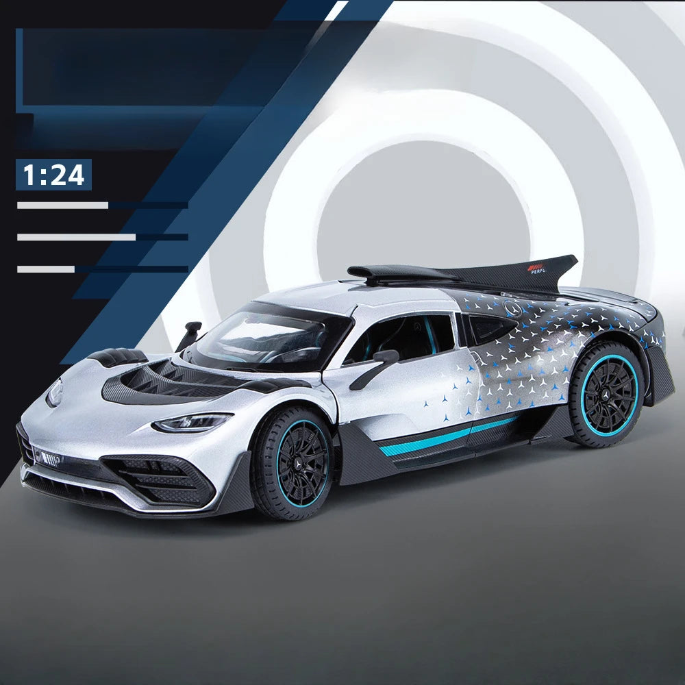 1/24 Scale Alloy Car Model ONE Sports Car Metal Diecast Toy Vehicles Simulation Sound & Light Toy for Children Gift Collectibles