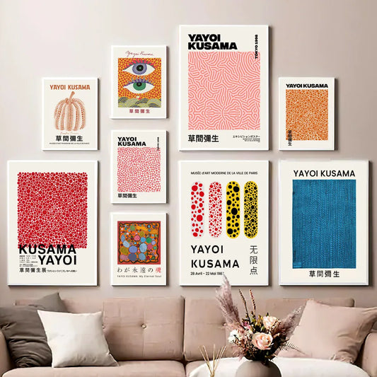 Yayoi Kusama Abstract Pumpkin Lines Wall Art Canvas Painting Japanese Posters and Prints Wall Art Pictures for Living Room Decor
