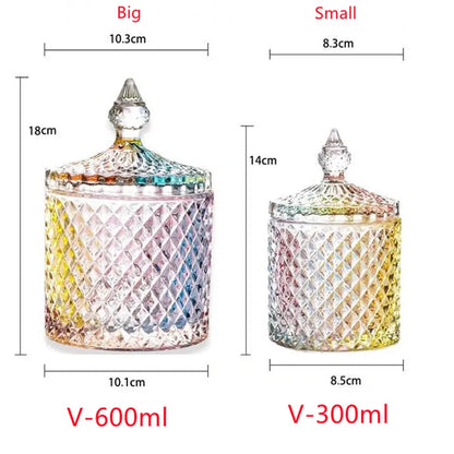 300/600ML Color Crystal Glass Storage Canned Sugar Cans Diamond Candy Box Suger Jar with Lid Storage Food Storage Containers