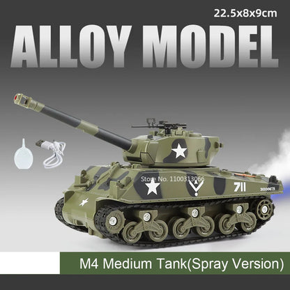 1:32 Alloy Tiger Tanks Toy Diecast Models Cars Spray Version Wheel Pull Back Light Sound Miniature T-90 Tank Kids Birthday Gifts