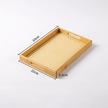 Rattan Bamboo Serving Tray with Handles Decorative Food Serving Trays Basket Serving Tray for Ottoman Coffee Table Kitchen Couch