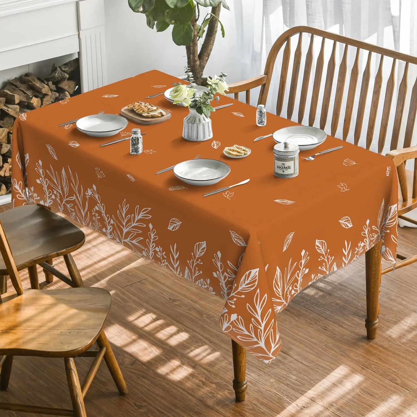 Autumn Thanksgiving Orange Wild Flower Tablecloth Fall Harvest Rectangle Table Cover Farmhouse Holiday Wedding Party Table Decor