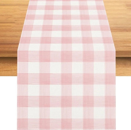 Blue White Buffalo Check Plaid Linen Table Runner Washable Dresser Scarf Wedding Party Decor Reusable Kitchen Dining Table Decor