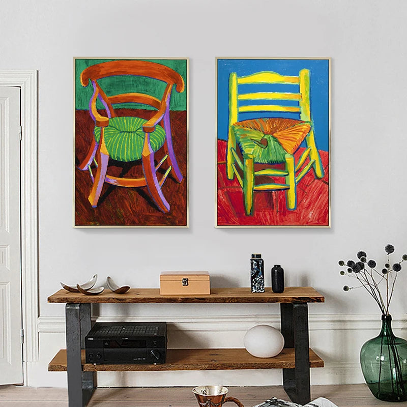 David Hockney Art Style Colorful Chair Canvas Print Painting Poster Wall Picture Ornament Living Room Interior Home Decoration