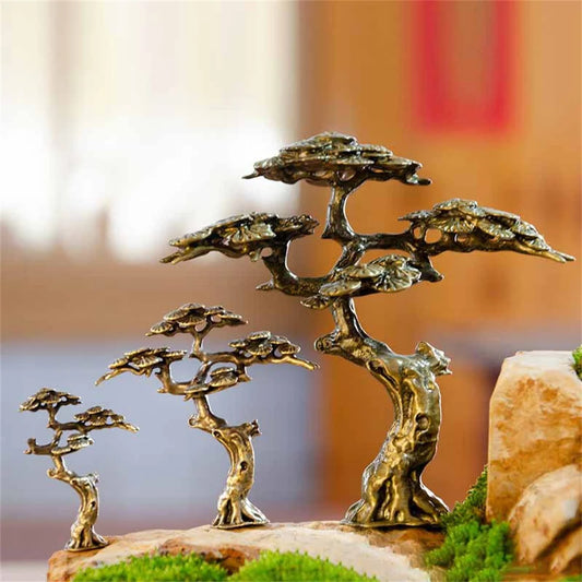 Antique Tree Statue Miniature Figurine Metal Sculpture Mini Pine Ornament for Bonsai Micro Landscape Flowerpot Home Decor