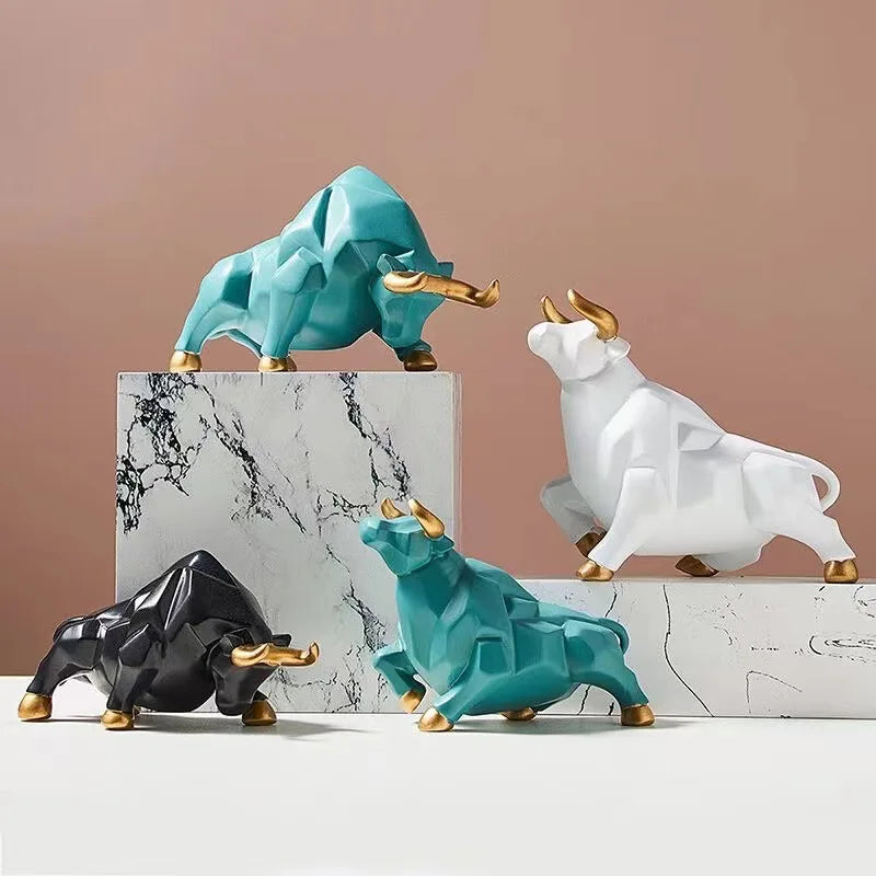 Geometric Bull Mini Model Ornaments Wall Street Bull Stock Market Feng Shui Lucky Resin Crafts Interior Figurines Accessories