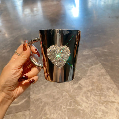 Sparkling Diamond Heart Stainless Steel Coffee Mug | BPA-Free, Shatterproof, Perfect for Hot Drinks
