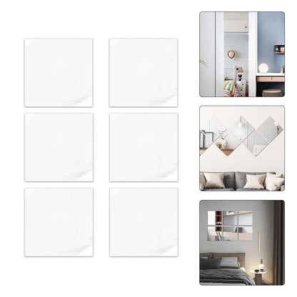 6pcs 3D Square Mirror Tile Wall Stickers 20x20cm Acrylic Silvery Mirror Decal Self Adhesive Sticker Decor For Bathroom Bedroom