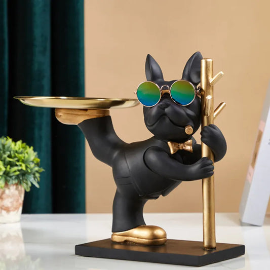Französische Bulldogge, Dekoration mit Holzhalter, Hundeskulptur für Heimdekoration, Tierstatuen, Butler, Büro, Schreibtisch, Ornamente, Wohnzimmer