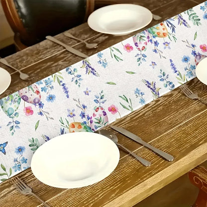 Easter Bunny Butterfly Print Linen Table Runner Home Party Decor Spring Floral Kitchen Dining Table Runners Dresser Scarf Decor