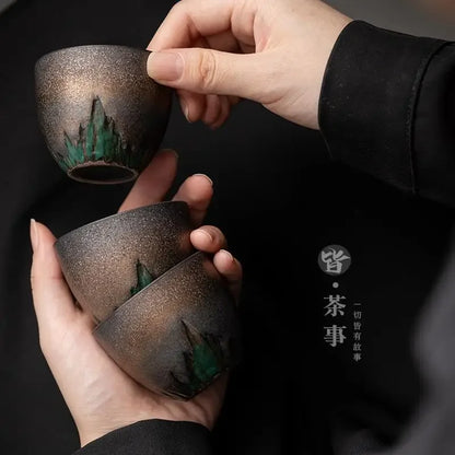 Gilt Ceramic Teacup Tea Cup Japanese Kung Fu Tea Set Ceramic and Pottery Household Retro Master Cup Teaware Kitchen Dining Bar