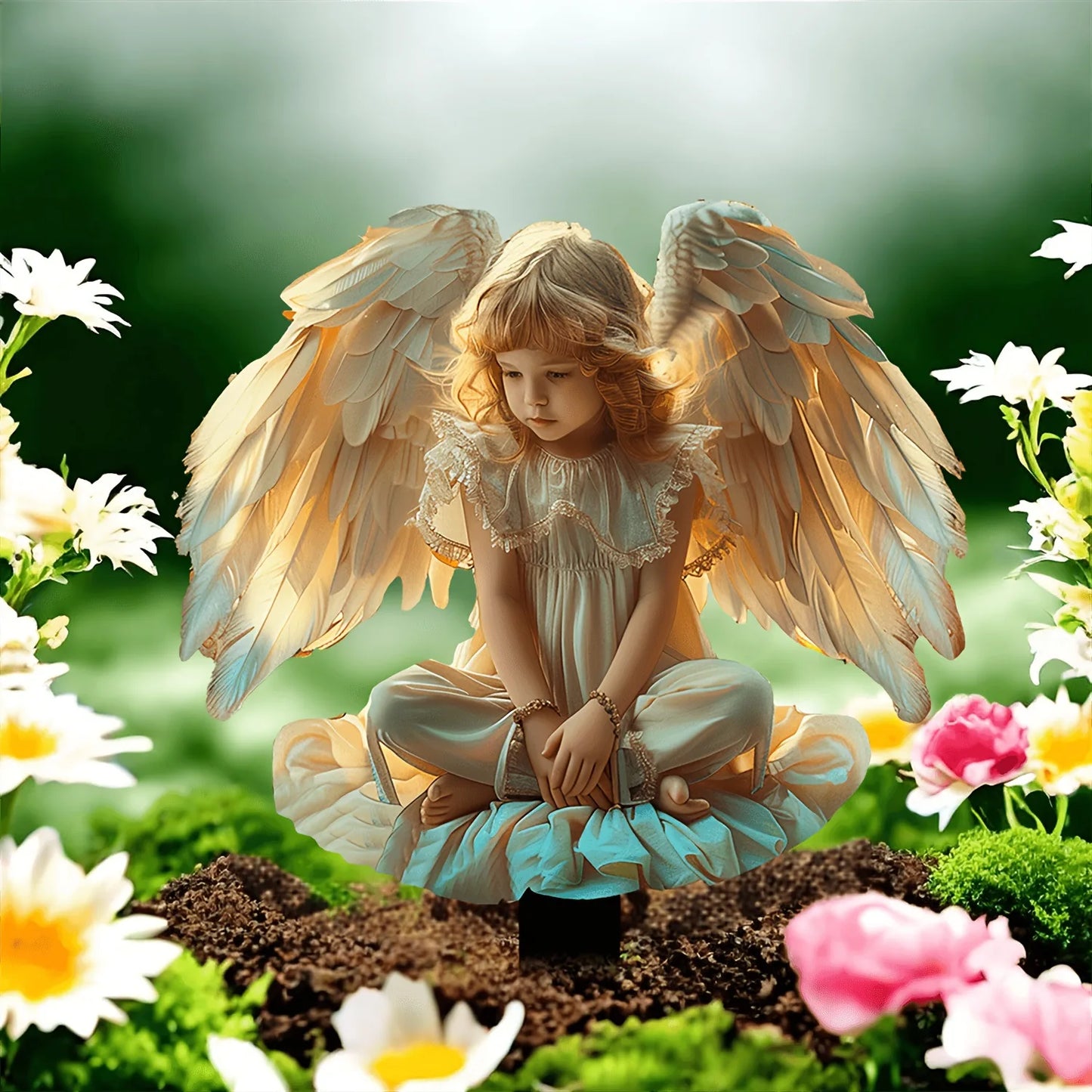 Charming Green Fairy with Dragon Garden Pile - Acrylic Outdoor Art, Bohemian Style Patio Decor, Flower Pot Landscape Accessories