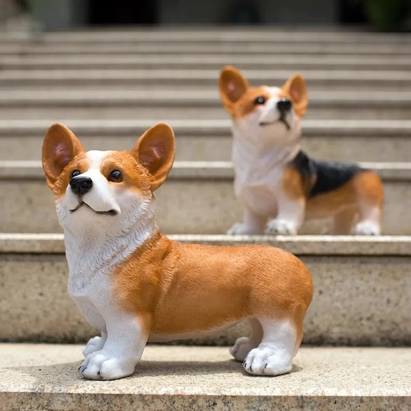 Corgi Dog Statue Home Outdoor Garden Decoration Statue Sculpture Lovable Corgi Figurine Kawaii Model Resin Sculpture Ornament