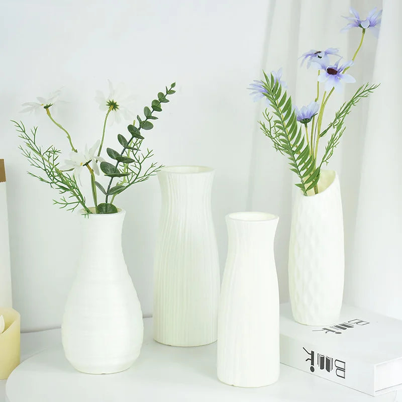 Nordic Style Vase Ornaments Desktop Simple White Plastic Vase Nordic Fresh Flower Pot Storage Bottle Home Living Room Decoration