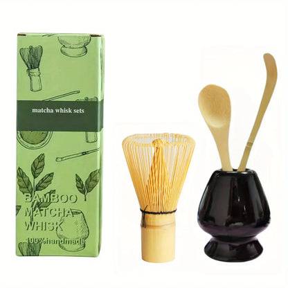 4pcs/set Matcha Set Bamboo Whisk Tea spoon Ceramic fittings Matcha Whisk (Chasen) Tea Spoon And Scoop (Chashaku) Tea-making Tool