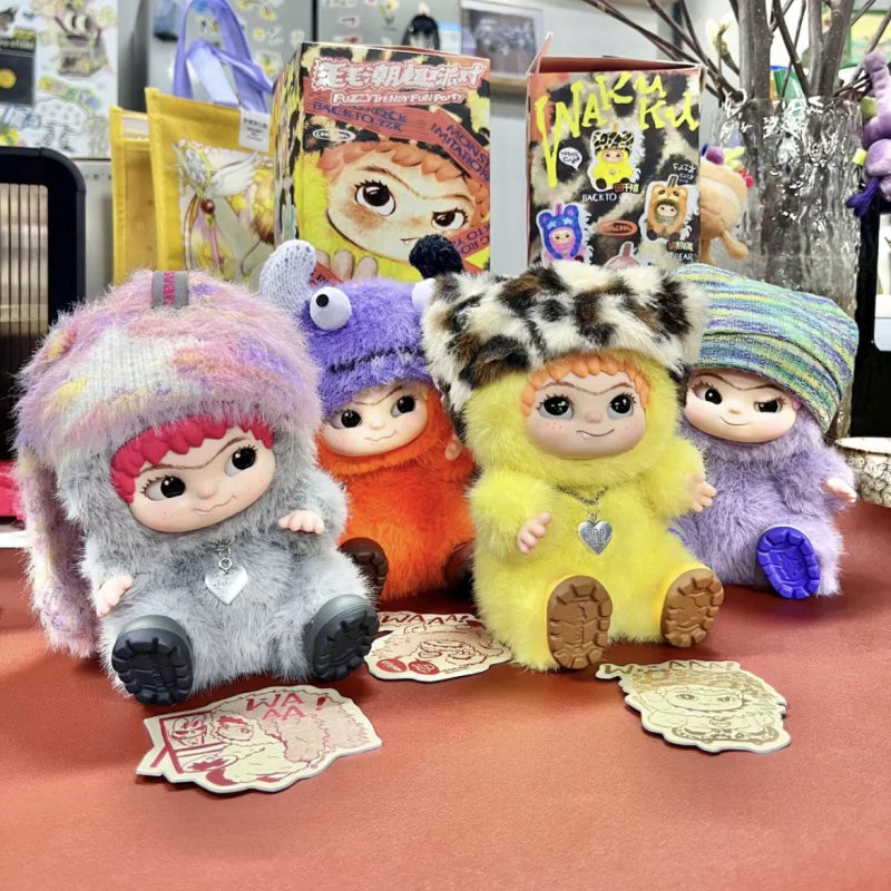 Wakuku Blind Box Fuzzy Trendy Fun Party Series And Wakuku Panda Elevator Action Figure Doll Bag Surprise Bag Pendant Doll Gift
