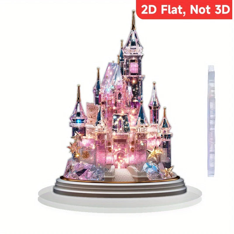 1PC Dreamy 2D Castle Desktop Decoration, Fairy Tale Style Castle Shape Home Decoration, Study, Living Room, Bedroom Decoration
