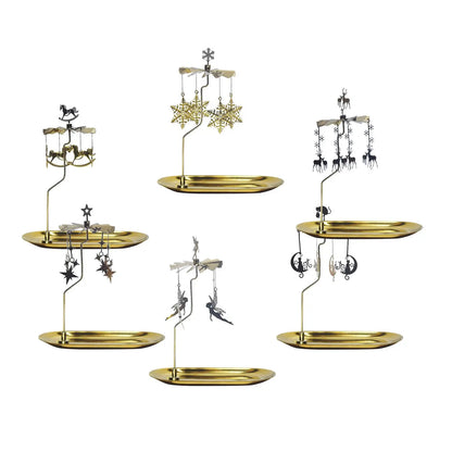 Golden Rotating Candlestick Holder Carousel Revolving Candle Tray Candle Holder for Romantic Wedding Party Bedroom Decoration