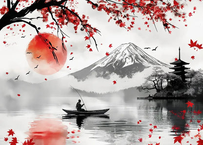Japanese Landscape Ink Painting Poster Mountain Cherry Blossom Flowers Samurai Dragon Koi Canvas Picture Wall Art Home Decor