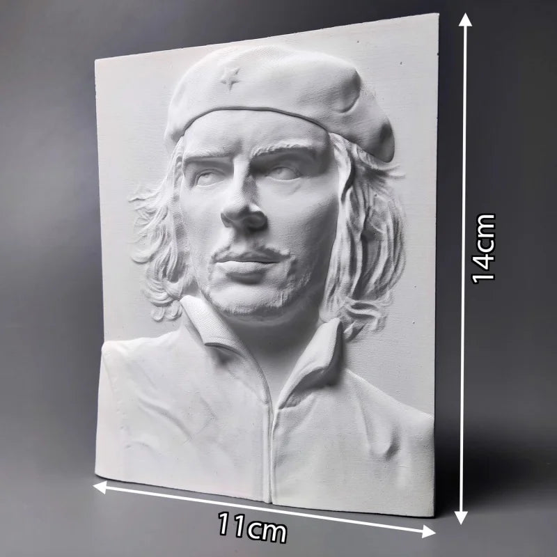 Che Guevara Plaster Bas-Relief Sculpture, Revolutionary Semi-Handmade Bust Statue for Home Decor, Artistic Collectible Gift