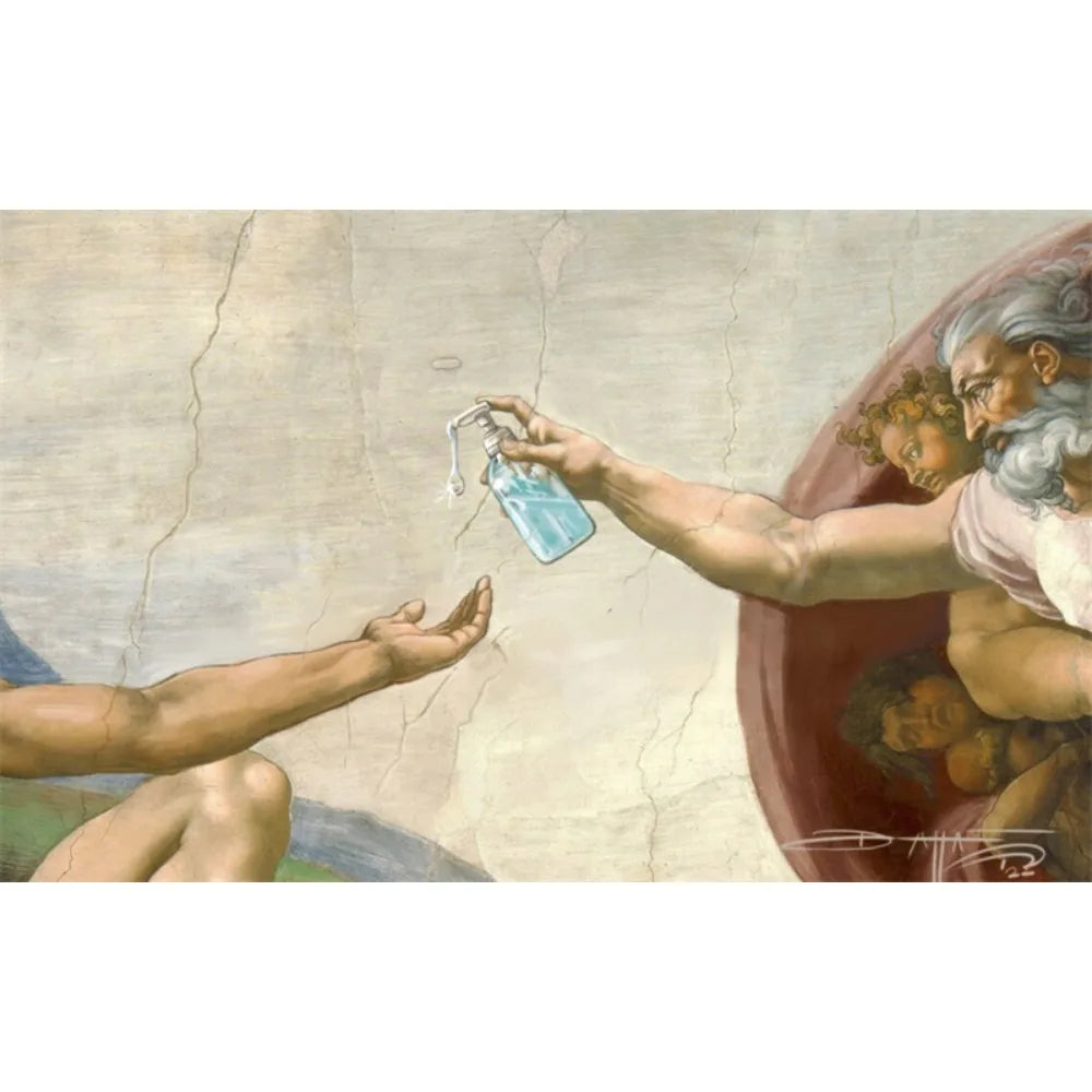 Hand of God and Adam Funny Toilet Paper Wash Room Bathroom Living Wall Art Home Decoration Retro Picture Canvas Painting Poster