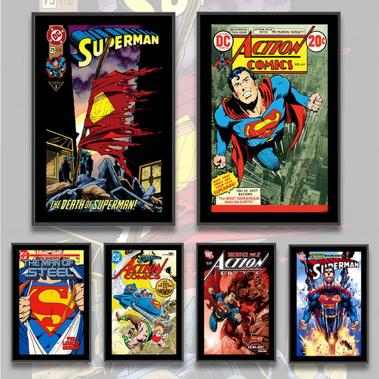 DC Comic Book Covers Self-adhesive Poster Movie Figures Home Decoration Painting Wall Art Cartoons Superman Wallpaper Decor