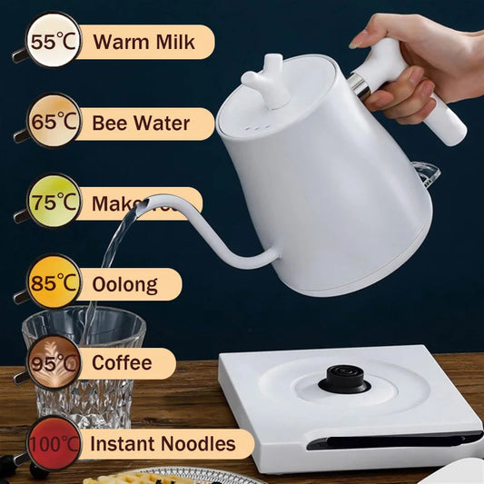 220V 1L Boil Water Bottle 6 Temperature Smart Electric Kettle Gooseneck Coffee Pot Hand Brew Espresso Warm Milk Teapot for Home