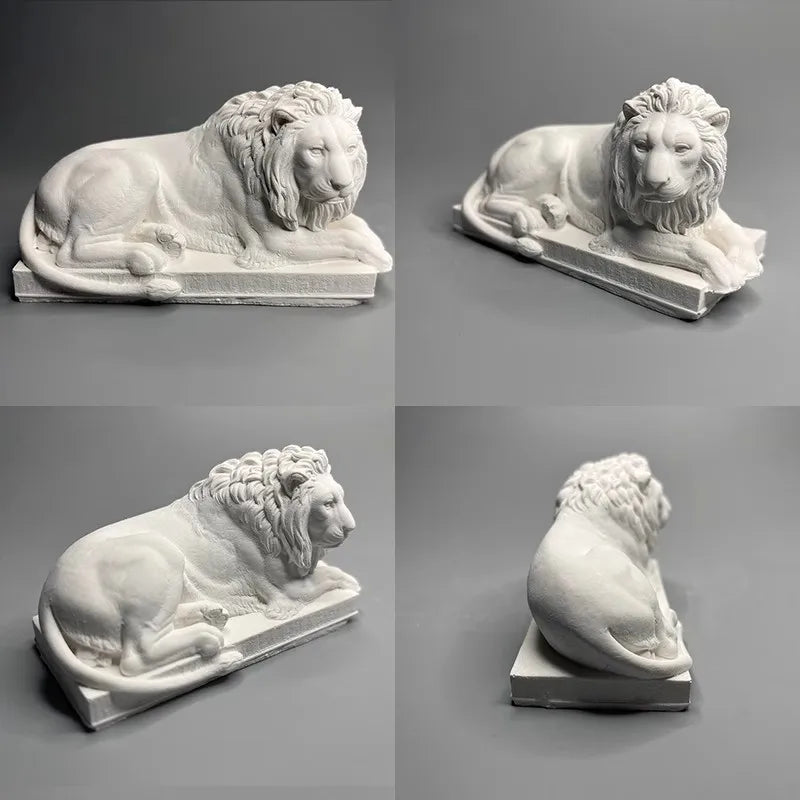 Stone Lion Chinese Style Town House Bonsai Gypsum Decoration Art Figurine, Aesthetic Home, Desktop Book Nook, Sculpture Ornament