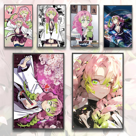 Demon Slayer Hashira Mitsuri Kanroji Anime Self-adhesive Poster Wallpaper Home Decoration Painting Art Kid Bedroom Decor Gift