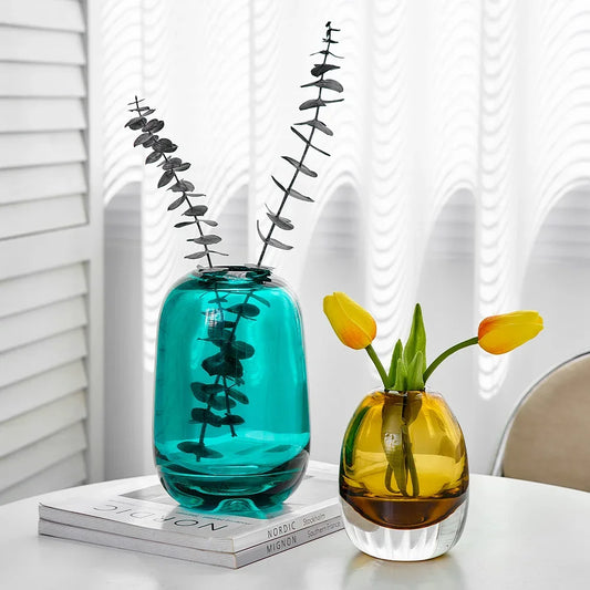 Vase en verre minimaliste, cache-pot nordique pour fleurs, décoration de salon de luxe légère, Vase décoratif moderne