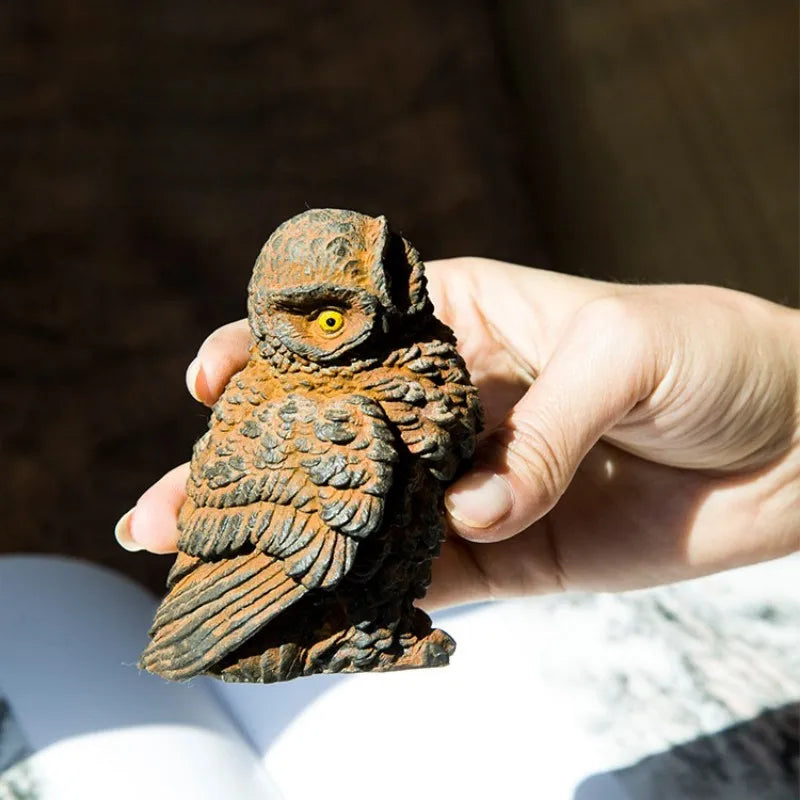 Creative Owl Ornaments Imitation Cast Iron Living Room Desktop Mini Home Ornaments Study Decoration Tea Pet Art Figurine Decor