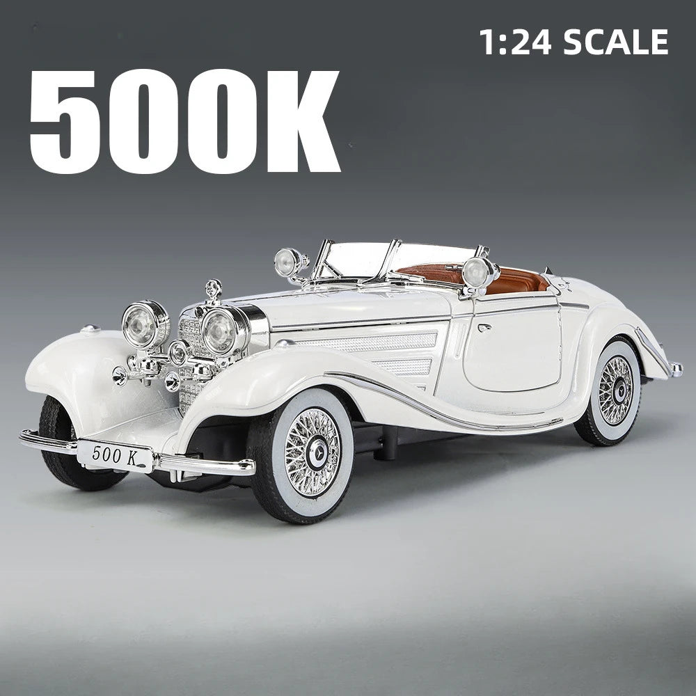 1/24 Scale 500K Vintage Car Model Toy Diecasts Alloy Sport Car Toys with Sound and Light Pull Back Vehicles for Children's Gifts