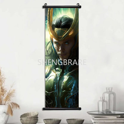 Marvel The Avengers Movie Loki Hanging Scroll Poster Artwork Home Decoration Decor Avengers Wallpaper Canvas Painting Print Gift