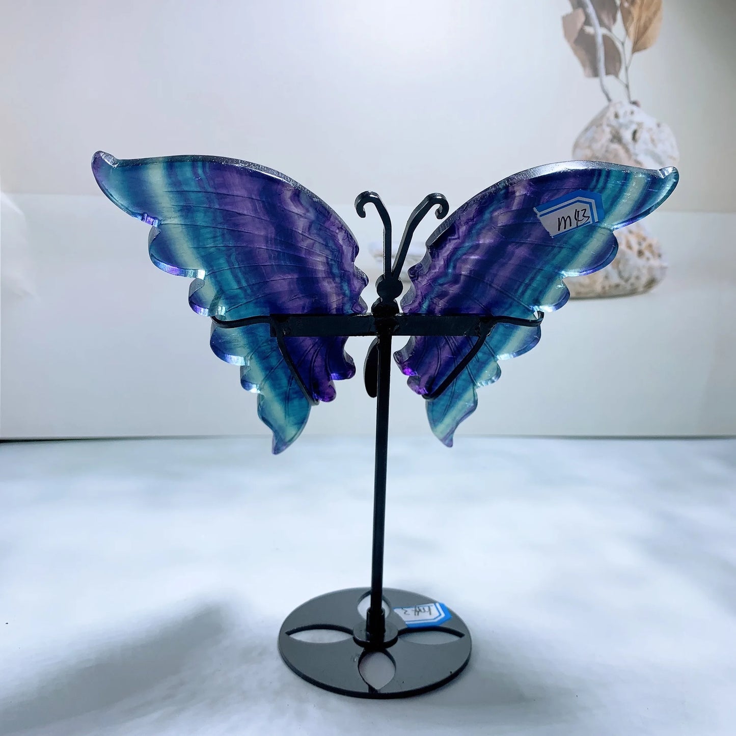 Fluorite butterfly wings，Crystal butterfly wings with stand,Wings carving,Wings figurine,Crystal gift,Home decoration,Reiki heal